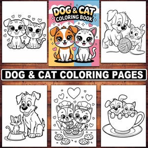 Dog and Cat Coloring Pages Digital Download | 20 Cute and Fun Designs for Kids & Adults | Adorable Pets, Playful Kittens, and Happy Puppies