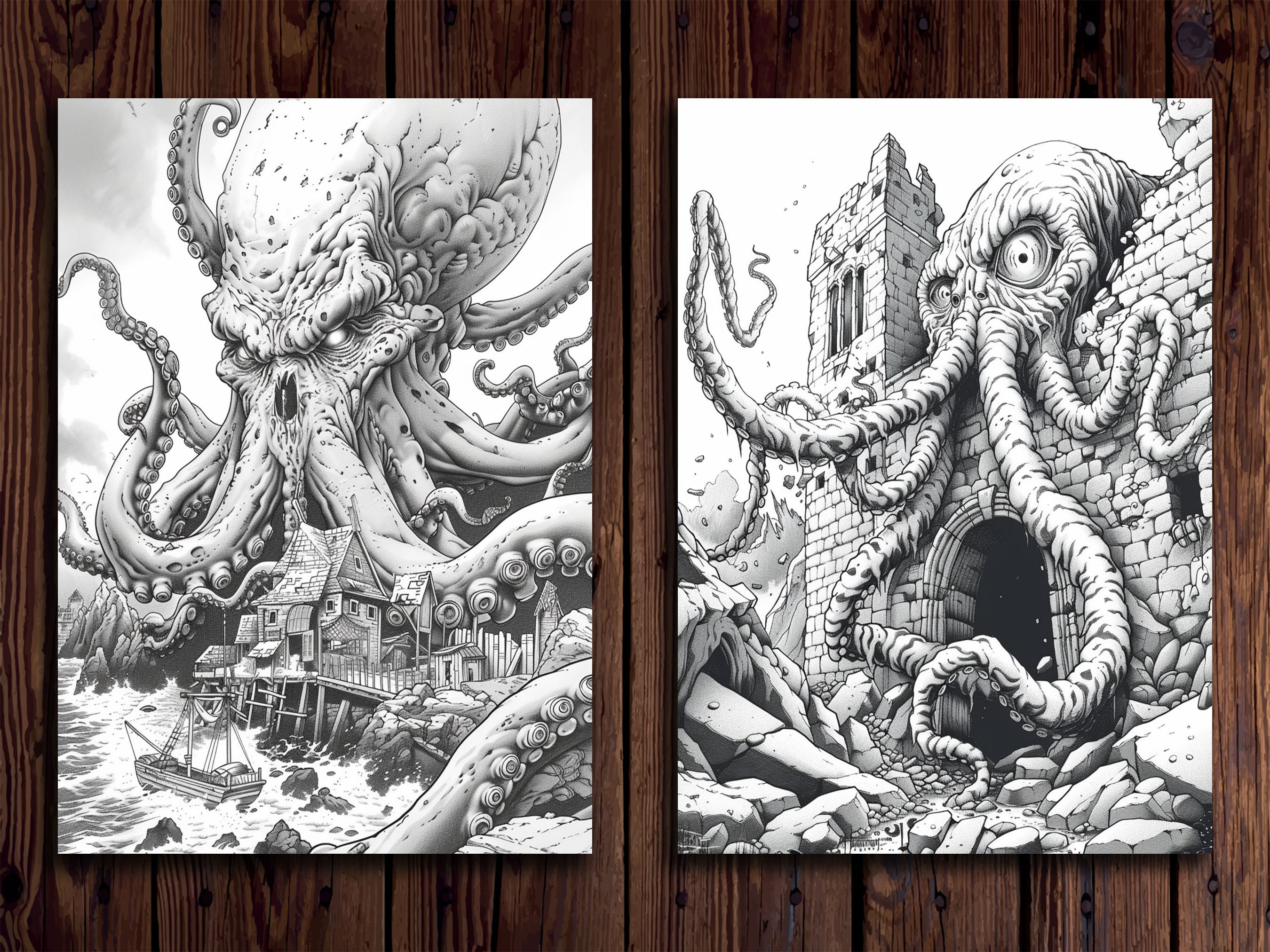 Tentacular Rumble Colouring In Tentacle Monsters Coloring Book: 30 Grayscale Horror Designs (printable ...