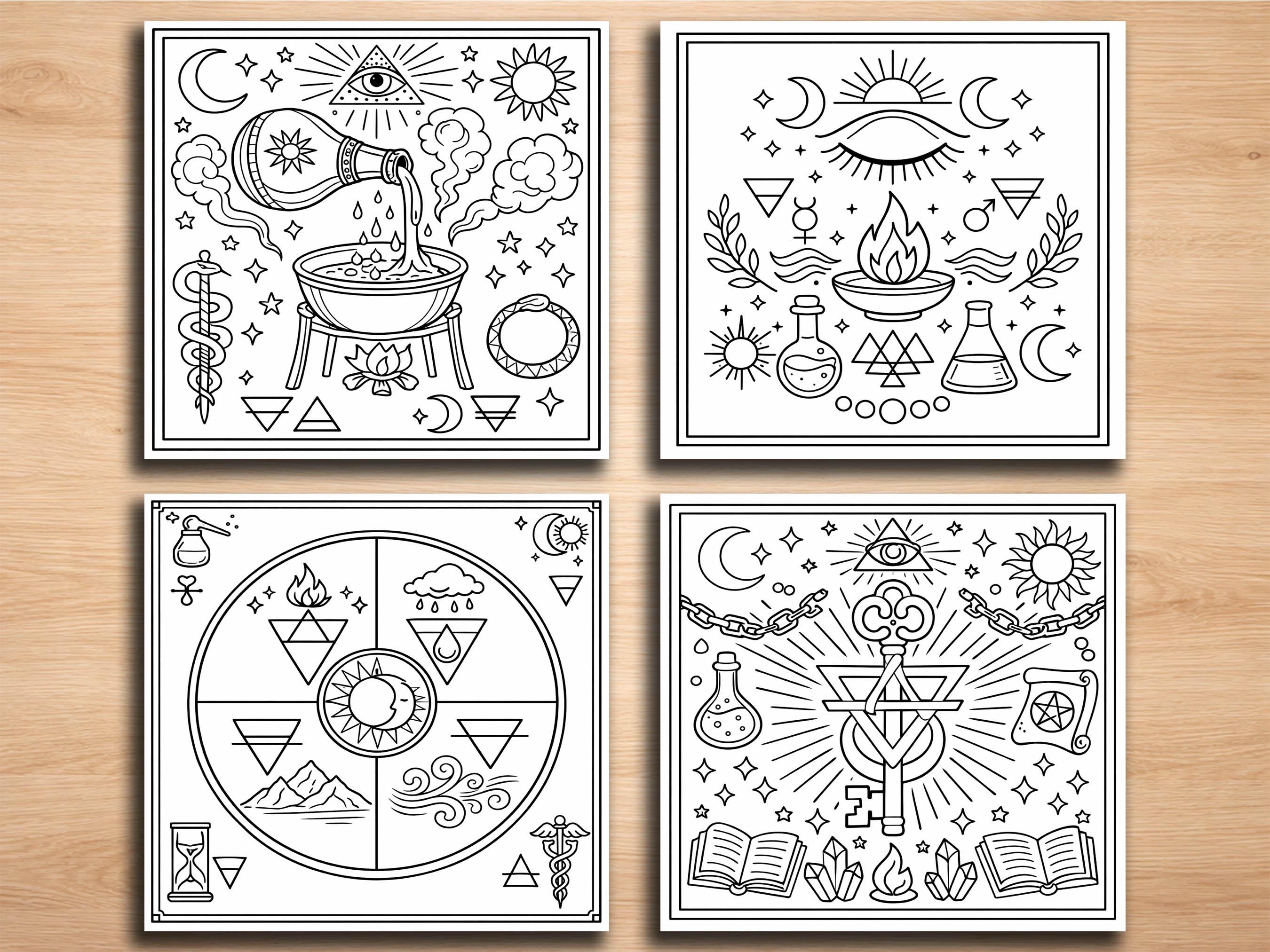 Alchemy Signs Tarot Coloring Pages – 20 Mystical & Esoteric Line Art ...