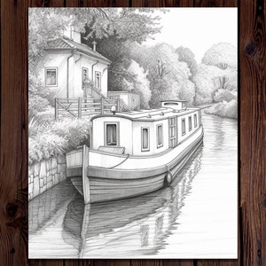 50 Canal Boat Coloring Pages for Adults, Nautical Coloring Book for ...