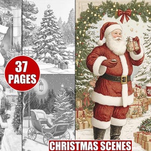 37 Druckbare Weihnachtsszenen in Graustufen für Erwachsene, Winterlandschaft, Winterlandschaft, festliches Buch