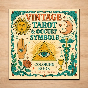 Vintage Tarot Coloring Pages | Occult Symbols Coloring Book | Printable Mystical Adult Pages