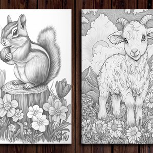 May include: A black and white pencil drawing of a chipmunk sitting on a tree stump with a nut in its paws, surrounded by flowers. The chipmunk is looking to the left. The drawing is on a white background.