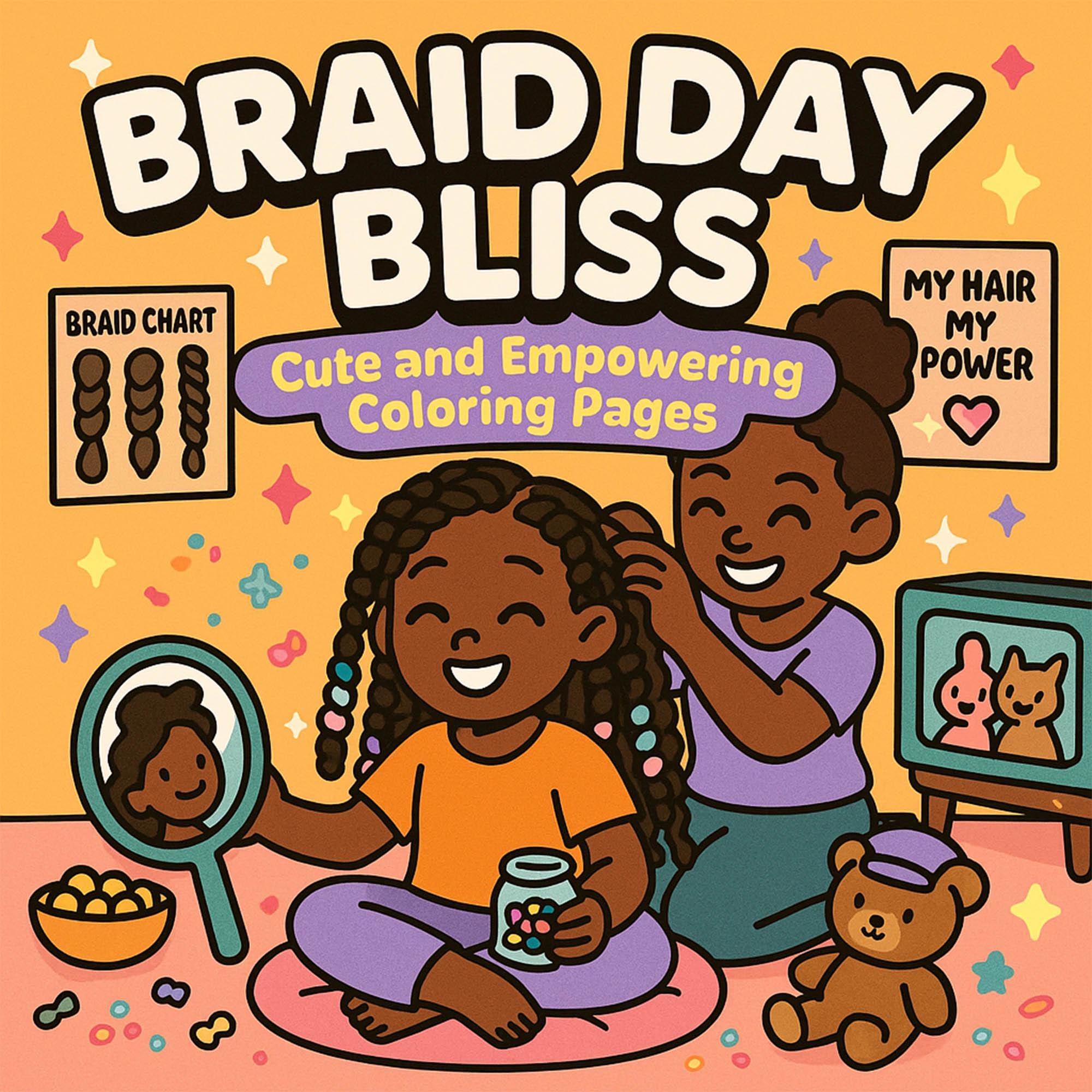Black Girl Braid Day Coloring Pages: Family & Self-Love (Digital Download)
