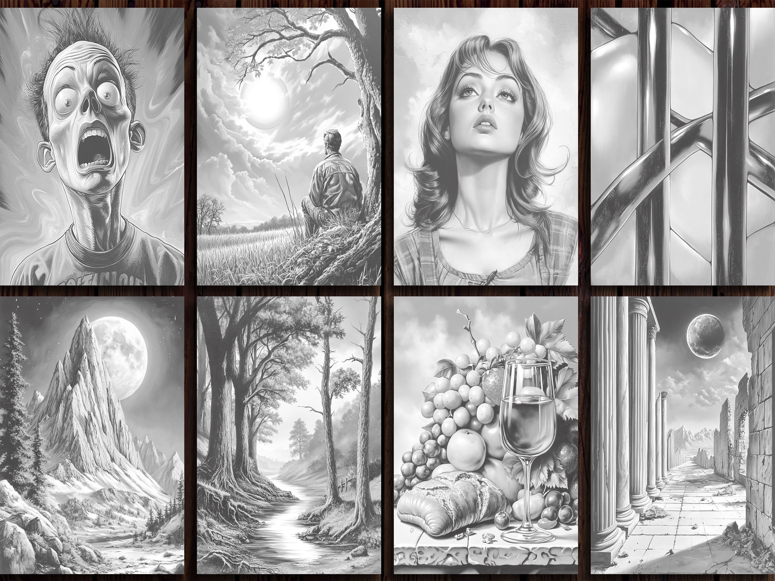 60 Grayscale Painting Coloring Pages: Artistic Designs (printable PDF ...