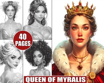 Queen Portrait Coloring Book: 40 Grayscale Pages for Adults (PDF Download)
