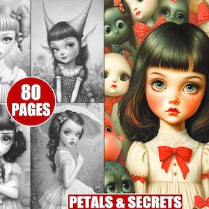 Grayscale Fantasy Girl Coloring Pages: Ethereal Portraits (Printable PDF Book)