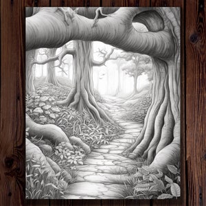 50 Enchanted Forest Coloring Pages for Adults, A Grayscale Fantasy ...