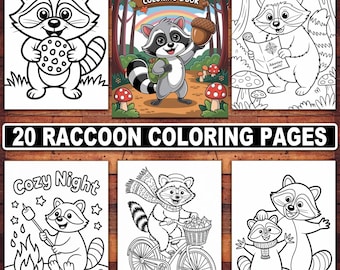 Raccoon Coloring Book | 20 Woodland Animal Pages (Digital Download)