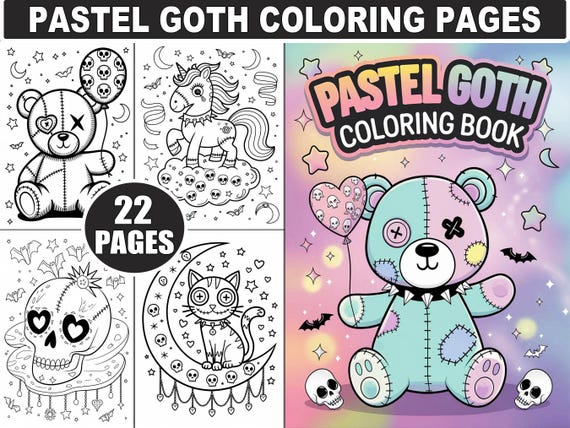 Pastel Goth Coloring Pages | Creepy Cute Coloring Book | Printable Kawaii Goth Art