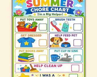 Toddler Summer Chore Chart Printable | Preschool Responsibility, Visual Routine Checklist, Daily Helper Chart