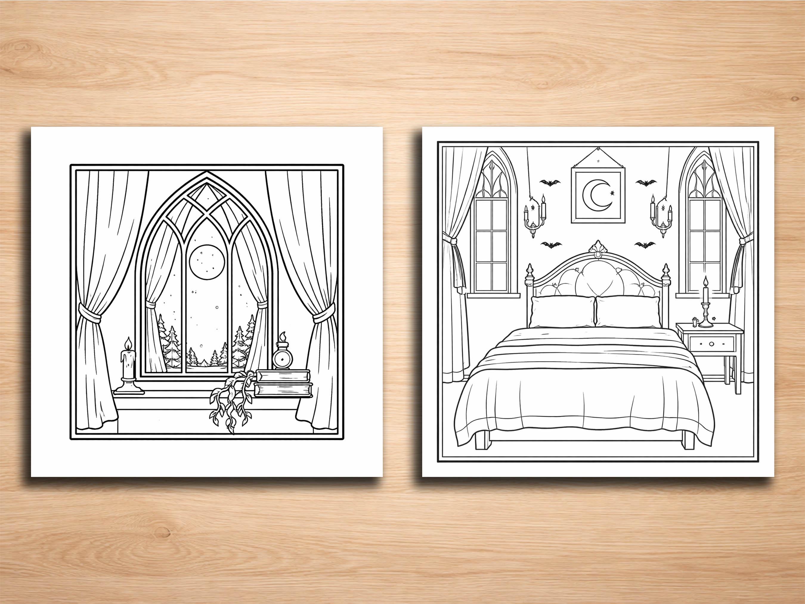 Cozy Gothic Interiors Coloring Pages – 20 Moody & Gothic Room Line Art ...