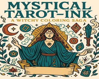 Pagine da colorare dei tarocchi gotici: arte celeste in stile tatuaggio (PDF stampabile)