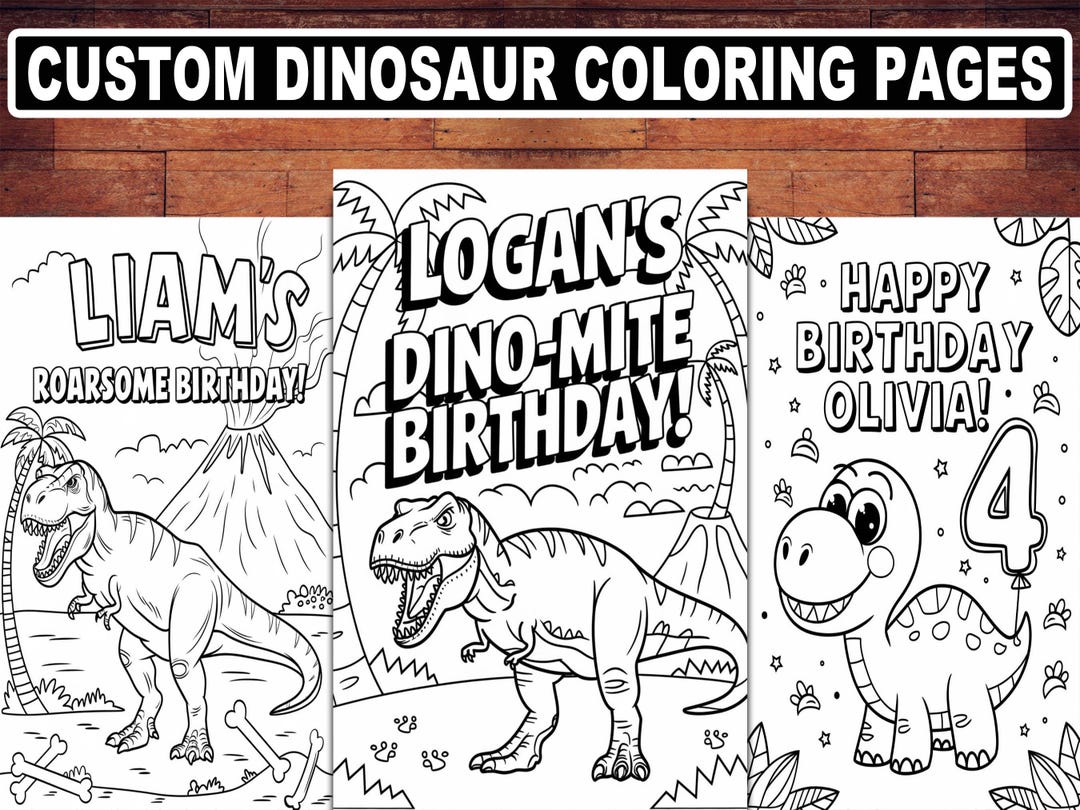 Personalized Dinosaur Birthday Coloring Pages for Kids | Custom ...