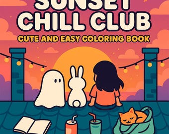 Sunset Chill Club Coloring Pages: Kawaii Summer Scenes (PDF Download)