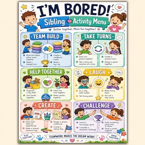 Sibling Activity Menu Printable | Sibling Activities for Kids, Brother and Sister Teamwork Games