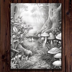 50 Enchanted Forest Coloring Pages for Adults, A Grayscale Fantasy ...