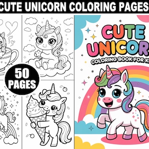 Unicorn Coloring Pages: 50 Kawaii Fantasy Designs (Digital Download)