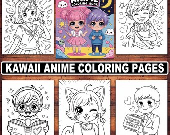 Livre de coloriage Kawaii Chibi Anime, 20 pages (téléchargement numérique
