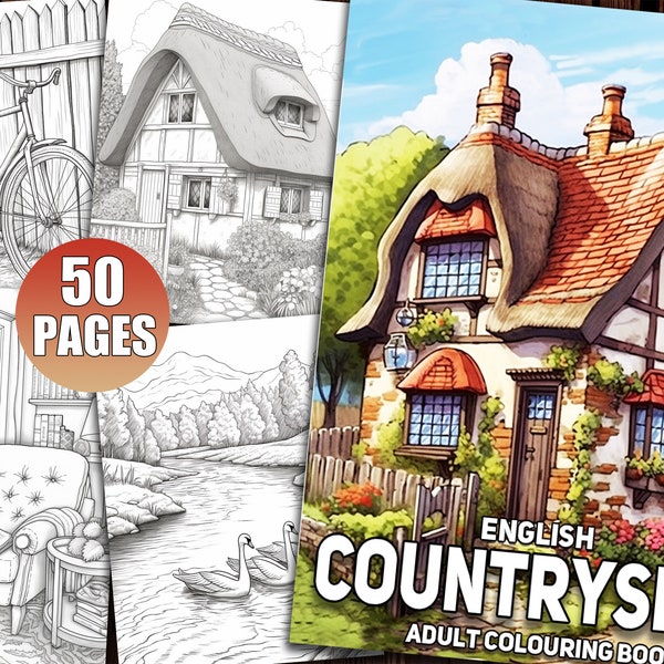 English Countryside Coloring Pages for Adults, A Country Life Coloring Book for Relaxation & Stress Relief, Printable Pdf, Digital Download