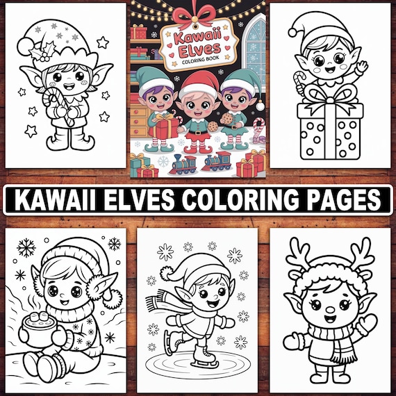 Kawaii Christmas Elf Coloring Pages: 20 Fantasy Designs (PDF)