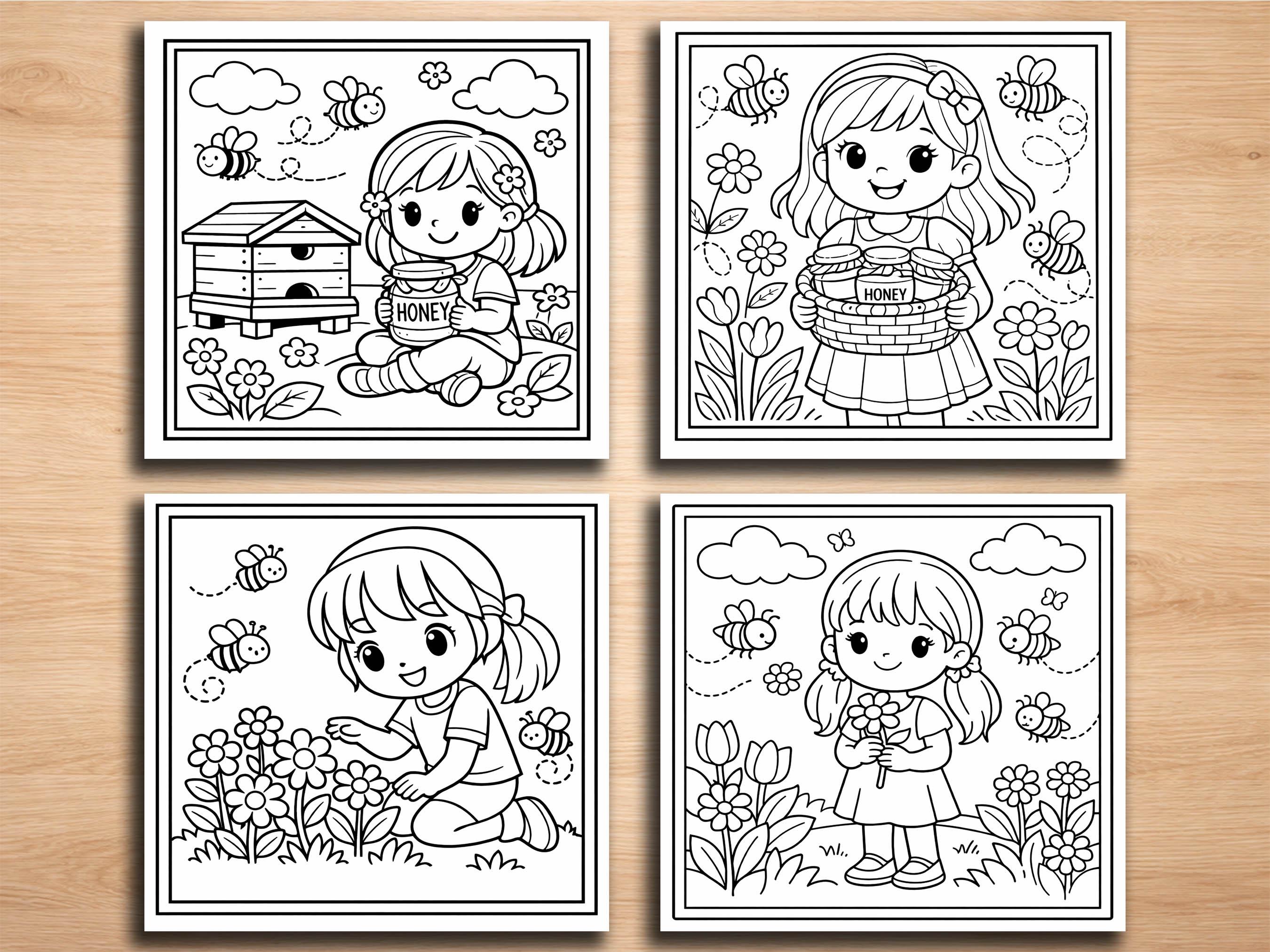 Spring Colouring Bees Bee Coloring Pages – Spring Garden Printable Set - Etsy