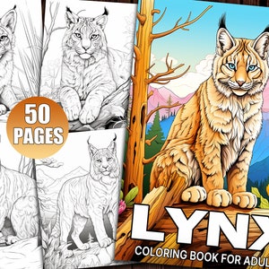 50 Cute Lynx Coloring Pages, Animal Coloring Book for Cat Lovers, Stress Relief & Mindfulness, Digital Download, Printable Pdf