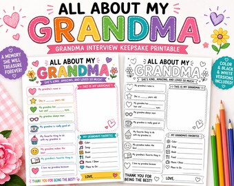 All About My Grandma Printable – Grandparents Day Gift From Kids, Grandma Questionnaire Coloring Sheet