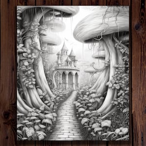 50 Enchanted Forest Coloring Pages for Adults, A Grayscale Fantasy ...