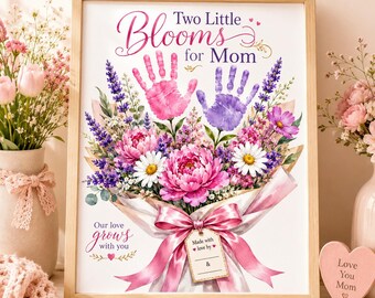 Mother’s Day Handprint Flower Printable for Mom, Two Kids Handprint Keepsake Gift