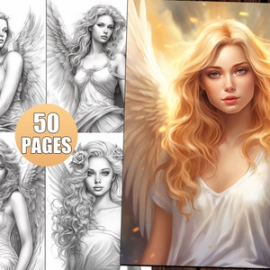 Fantasy Angel Coloring Book: 50 Printable Portrait Pages (PDF)