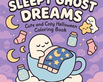 Kawaii Halloween Ghost Coloring Pages - Sleepy Spooky Printable (Digital Download)