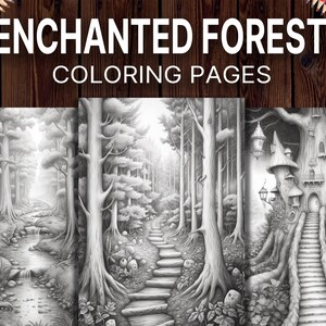 50 Enchanted Forest Coloring Pages for Adults A Grayscale - Etsy
