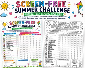 Screen Free Summer Challenge Printable – Kids Activity Tracker, Summer Reward Worksheet For Children