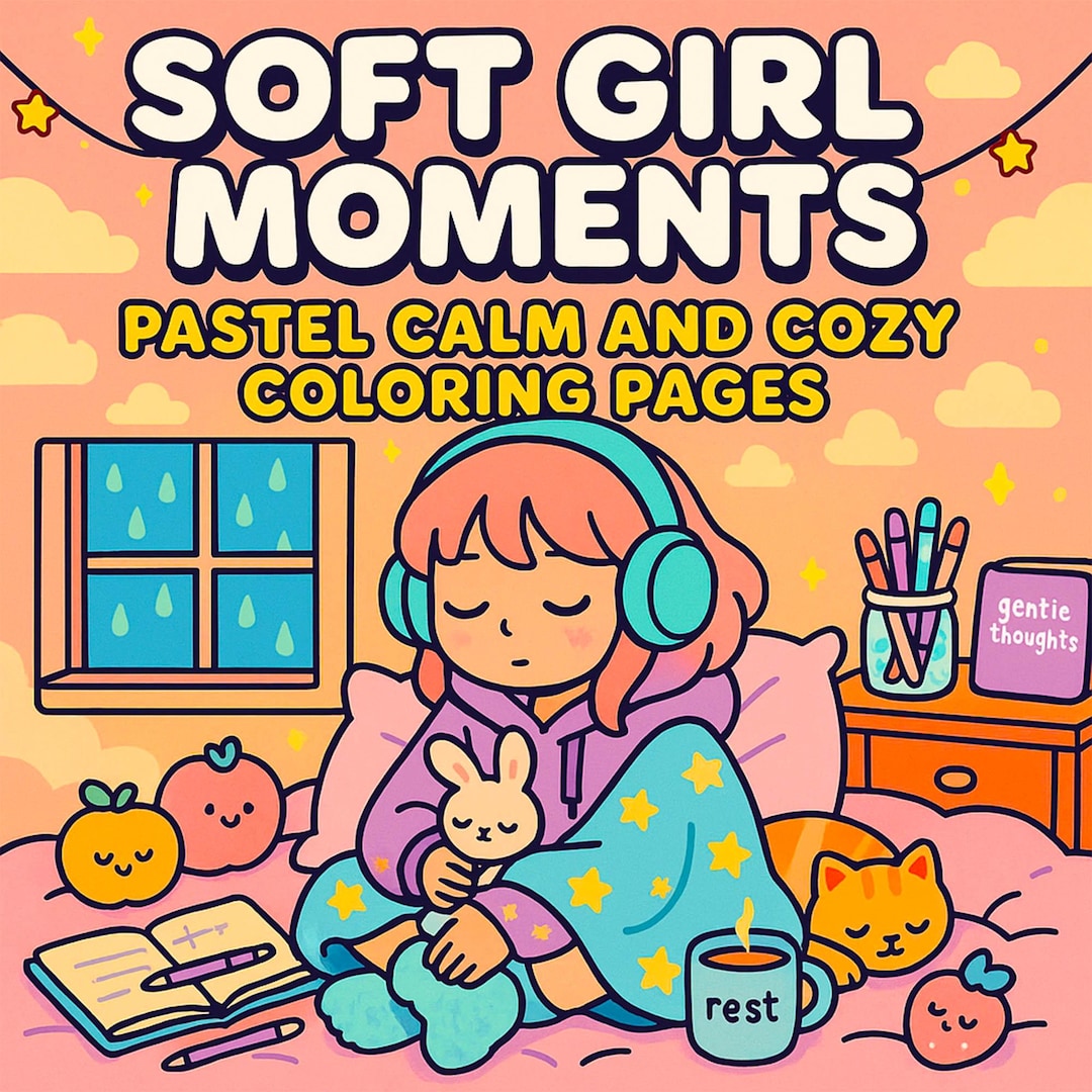 Pastel Coloring Pages: Soft Girl Dreamy Self-care Scenes (PDF Download ...