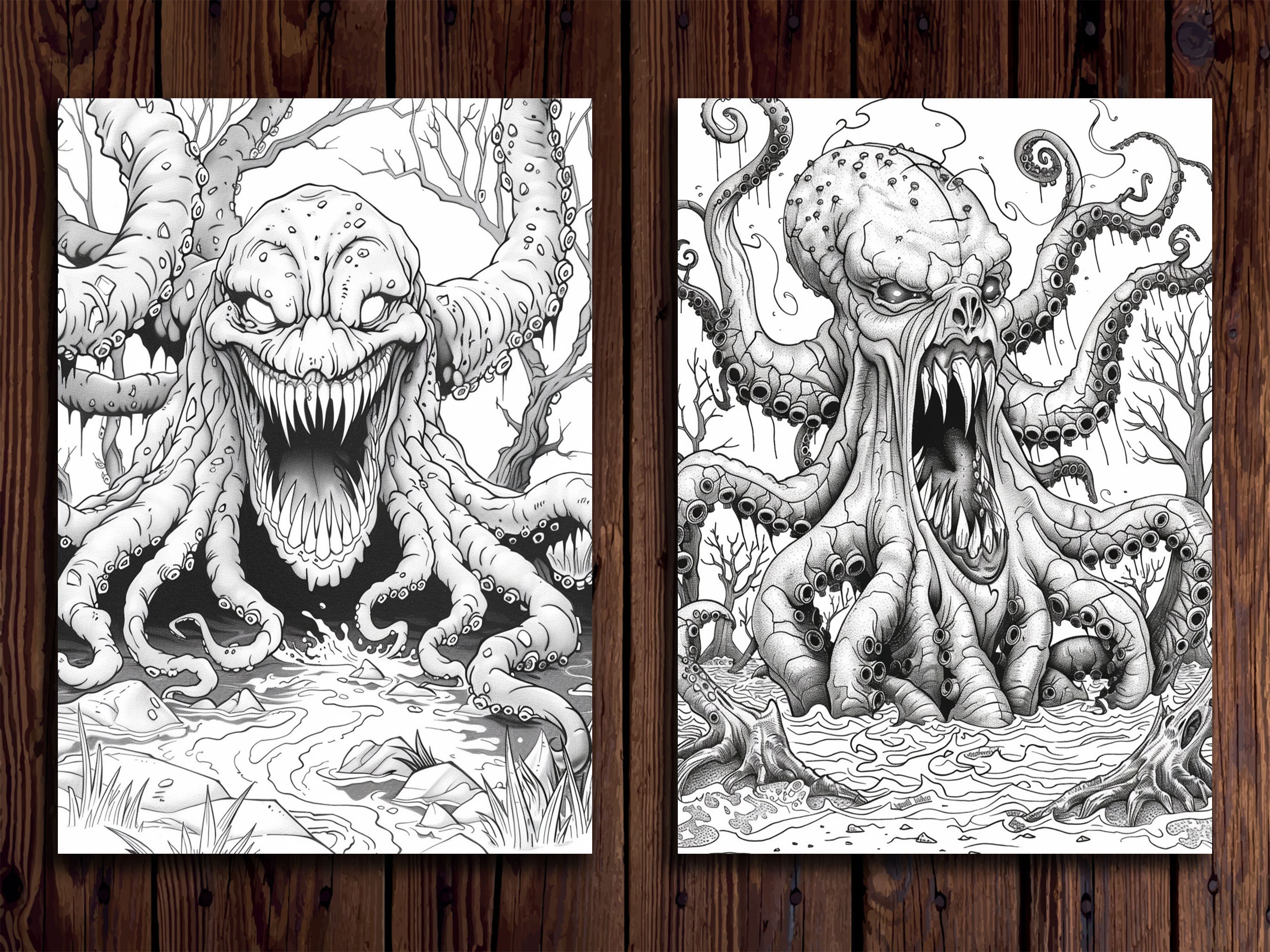 Tentacular Rumble Colouring In Tentacle Monsters Coloring Book: 30 Grayscale Horror Designs (printable ...