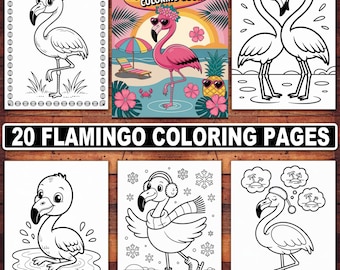 Flamingo Malbuch: 20 tropische Vogelmotive (druckbare PDF)