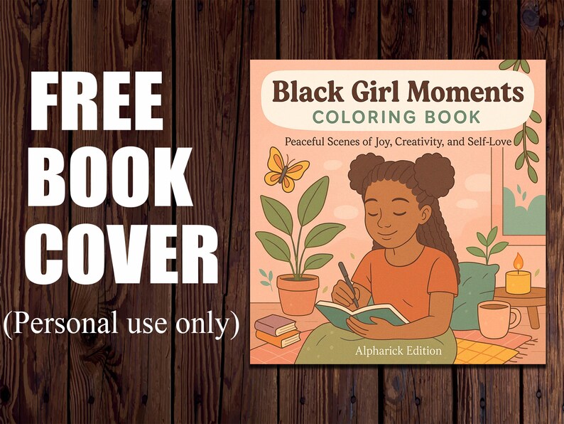 May include: A coloring book cover with a pink background featuring a young Black girl drawing in a notebook. The title is "Black Girl Moments Coloring Book" with the subtitle "Peaceful Scenes of Joy, Creativity, and Self-Love".