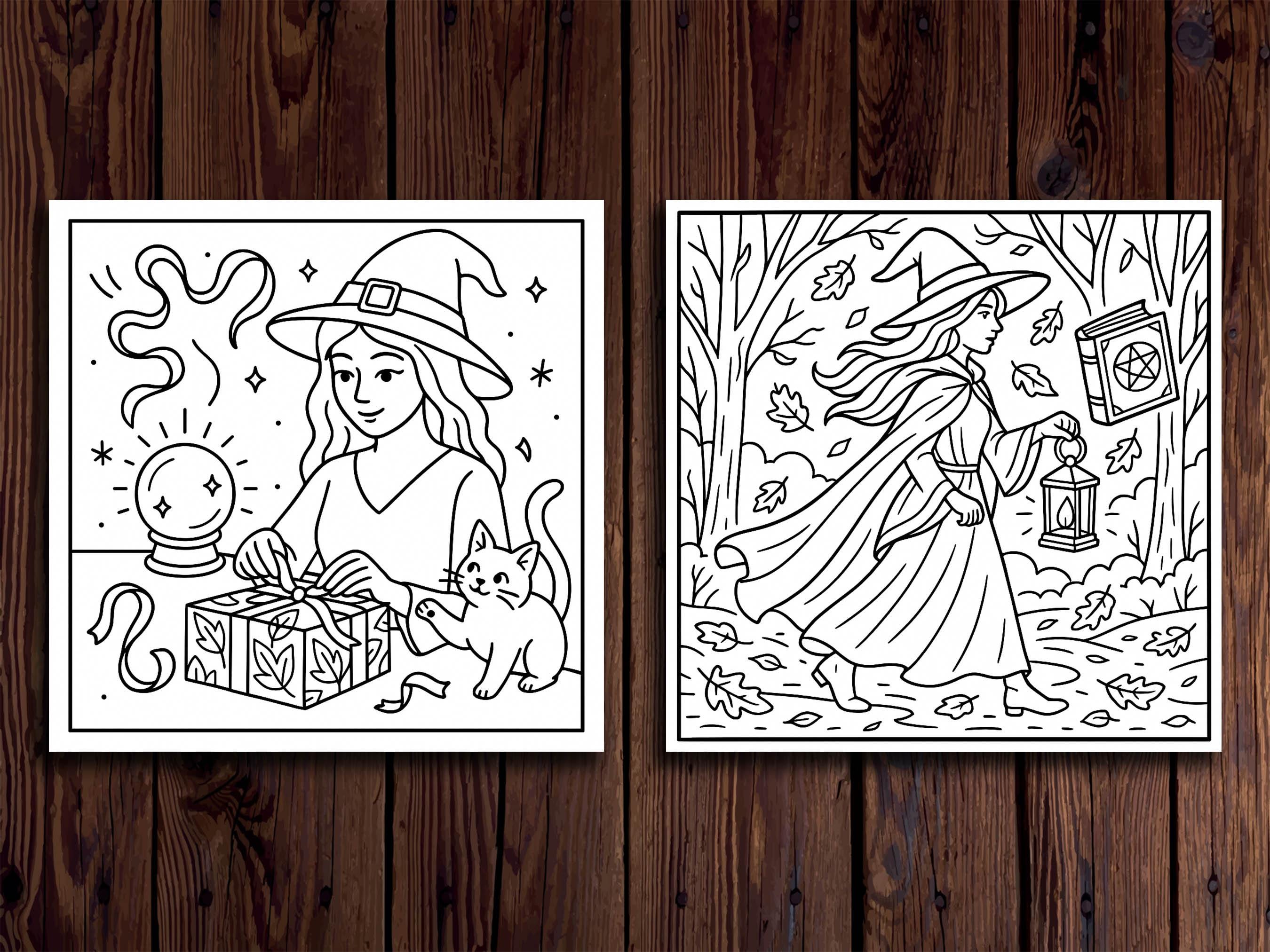 Witchy Cottage Coloring Pages: Cozy Autumn, Pumpkins, Cats (PDF ...