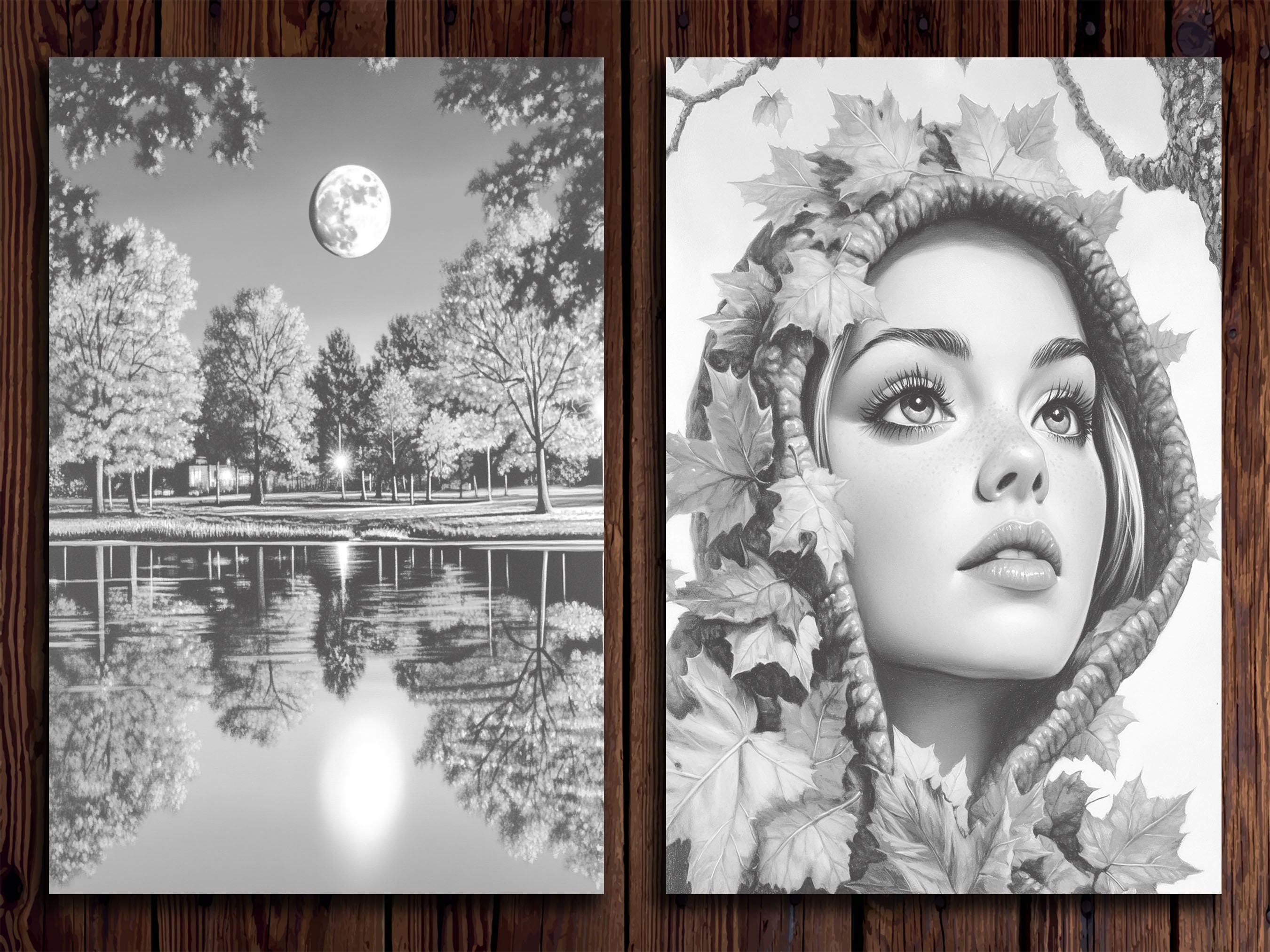 Autumn Coloring Pages for Adults: Grayscale Fall Scenes (printable PDF ...
