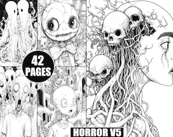 Creepy Horror Coloring Pages for Adults: Grayscale Printable Sheets (Digital Download)