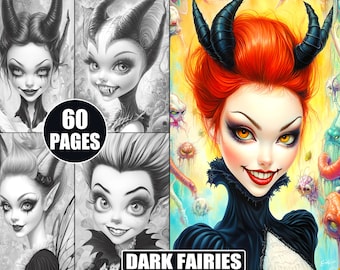 Dark Fairies Coloring Pages: Gothic Grayscale Art for Adults (Printable Digital Download)