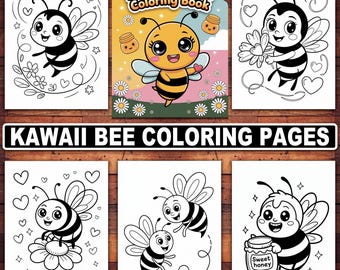 Libro para colorear de abejas kawaii / 20 diseños imprimibles (Descarga PDF)