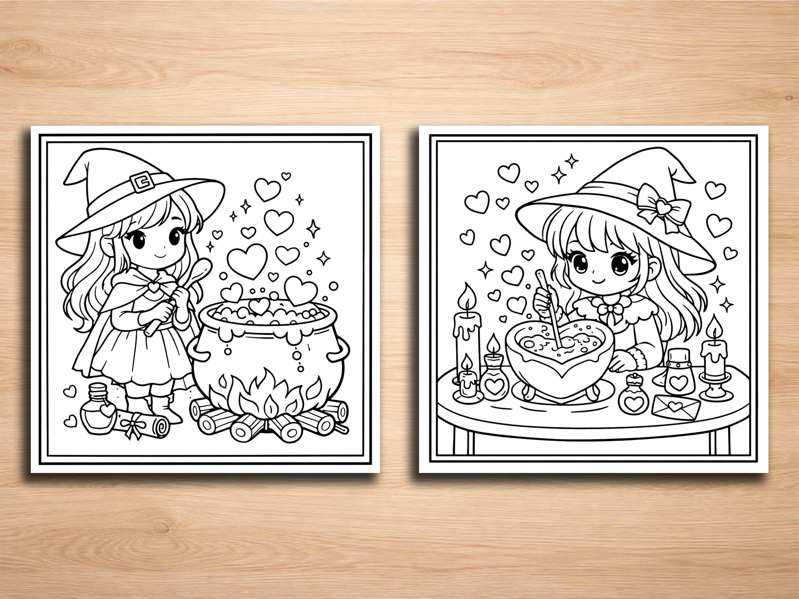 Valentine Witches Coloring Pages – 20 Sweet & Cozy Witchy Line Art