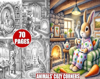 Animal Homes Coloring Book: 70 Grayscale Pages, Woodland Fantasy (Printable Pages)
