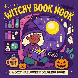 Witchy Book Nook Coloring Pages: Cozy Autumn Scenes (PDF Download)