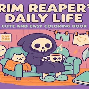 Grim Reaper Coloring Pages | Spooky Cute Coloring Book | Printable Halloween Goth Pages