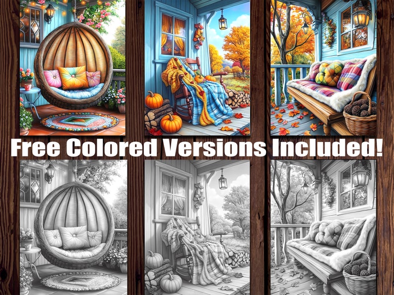 Cozy Front Porch Coloring Pages: Relaxing Grayscale Scenes (printable ...