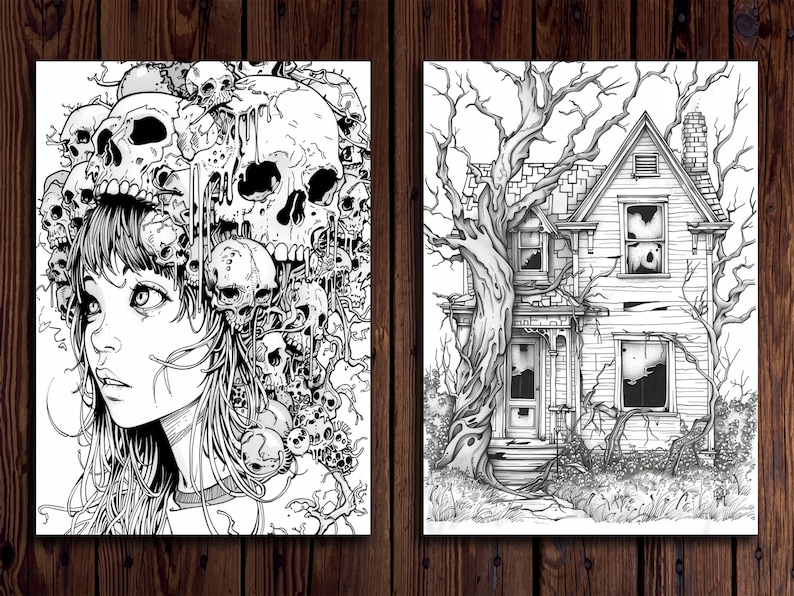 Horror Coloring Pages | 40 Grayscale Adult Coloring Book | Printable ...