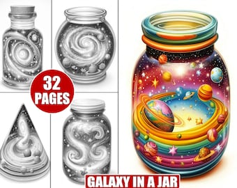 Galaxy In A Jar Coloring Pages: Surreal Space Art (Printable PDF